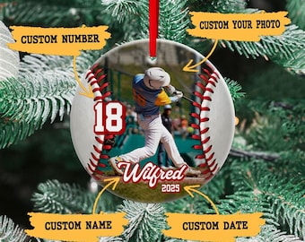 Custom Baseball Ceramic Ornament, Personalized Sports Photo Ornament, Baseball Player Christmas Decor, Team Gift Keepsake, Holiday Ornament