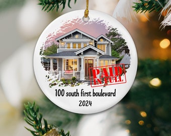 Custom Photo Ornament Ceramic, Paid in Full Ornament, New Home Ornament, Christmas Ornament, Mortgage Payoff Gift, Christmas Tree Decor