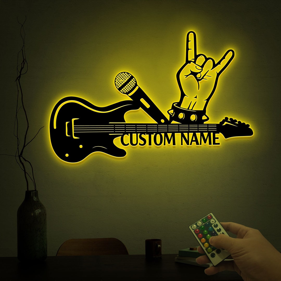 Custom Guitar Metal Sign Led Lights, Guitar Micro Wall Art, Music