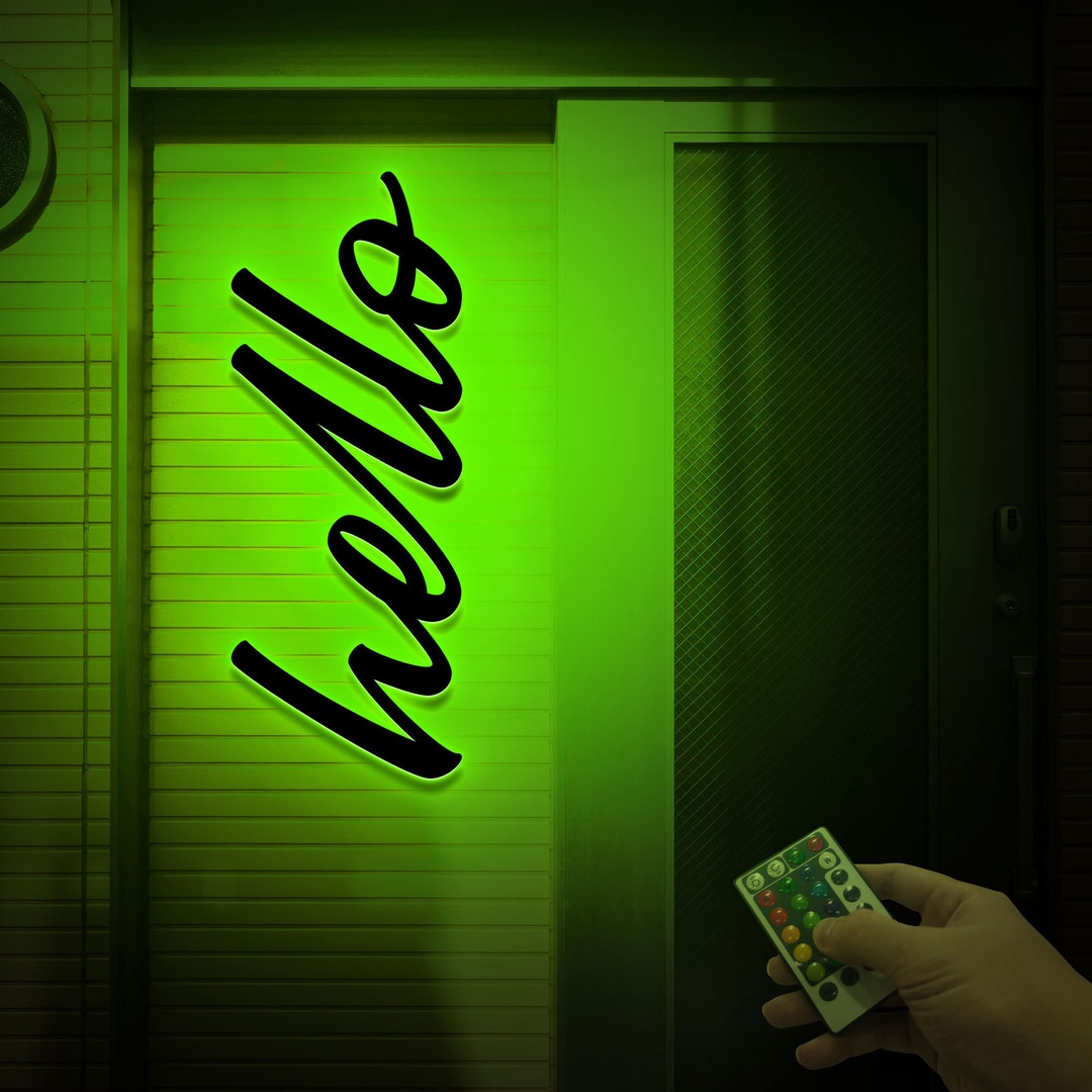 Metal Hello Sign With LED Light, Sign, Front Door Decor, Hello