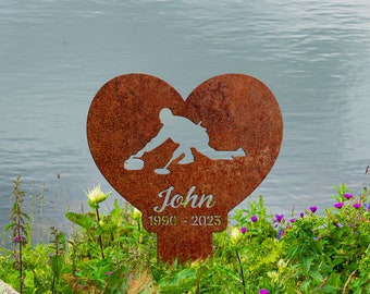 Personalized Curling Memorial Stake, Curling Sport Metal Stake, Curling Player Gift, Sympathy Sign, Grave Marker, Heart Stake, Garden Decor