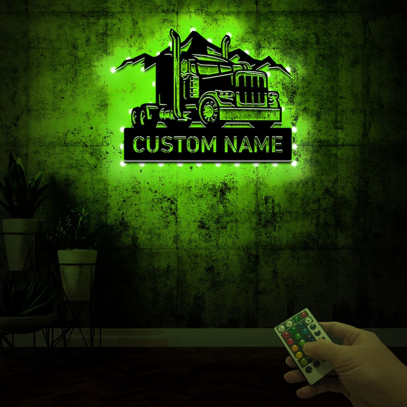 Custom Metal Semi Truck Driver Sign With Led Light Truck Etsy