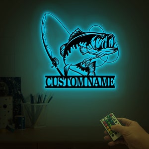Custom Largemouth Bass Fish Metal Sign Led Lights, Bass Fishing Name Sign, Fish Pole Decor, Lake House Fishing Wall Art, Fishing Dad Gift image 8