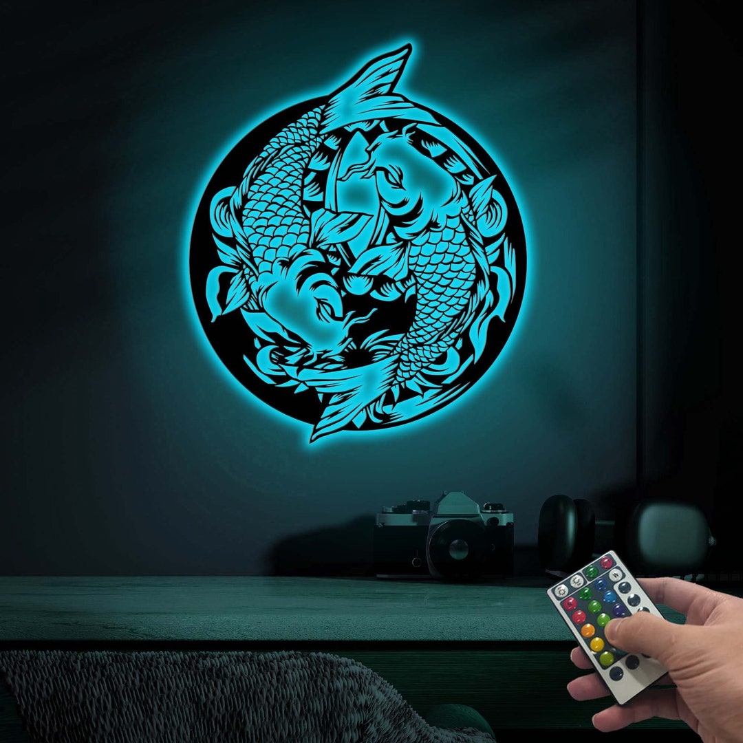 Metal Koi Fish Wall Art With LED Lights, Feng Shui Decor - Etsy