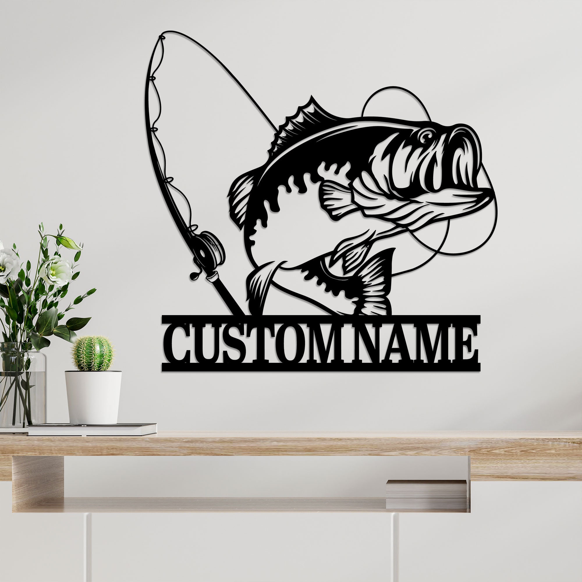 Fishbase Sign Custom Largemouth Bass Fish Metal Sign Led Lights, Bass Fishing Name ...