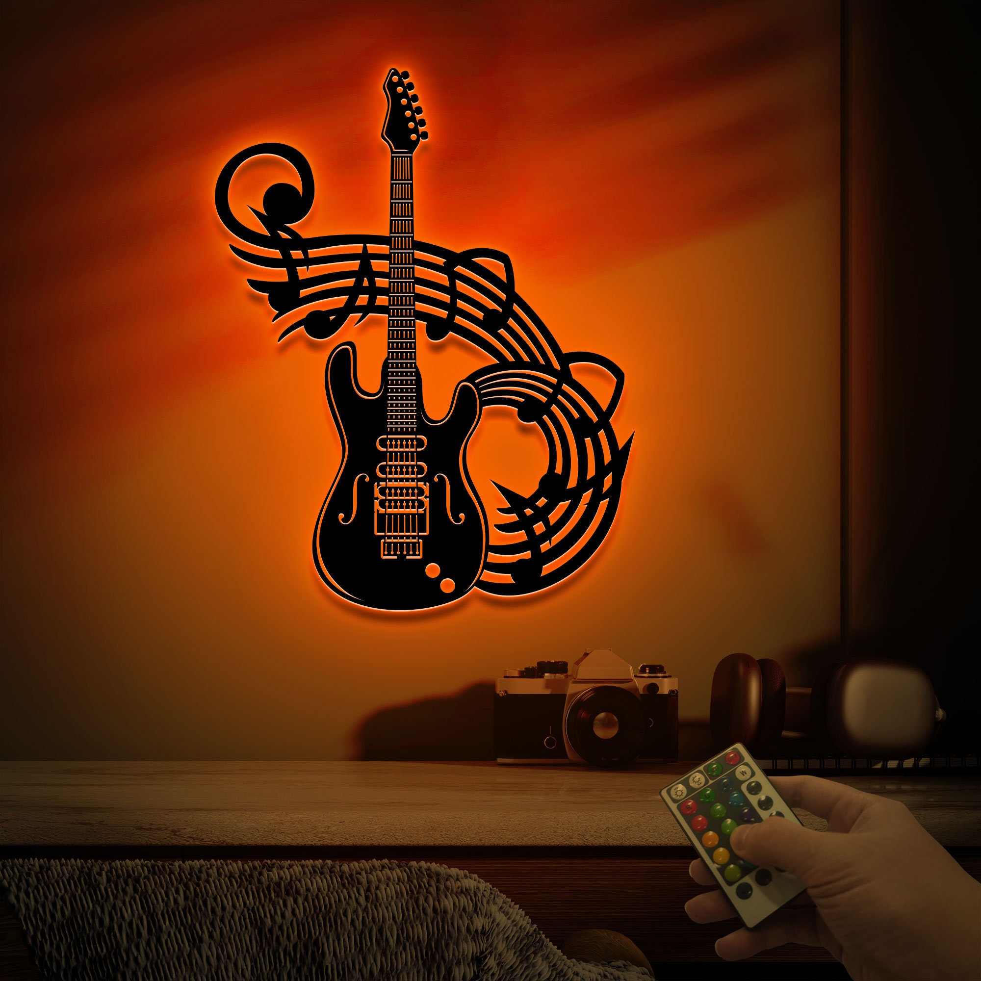 Guitar Metal Wall Art With LED Lights Acoustic Guitar Sign Etsy