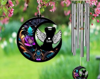 Custom Dog Memorial Wind Chime, Floral Suncatcher Wind Chime Memorial, Dog Memorial Gift, Pet Sympathy, Dog Loss Gift, Outdoor Garden Decor