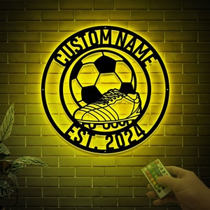 Custom Soccer Metal Sign Wall Art with Led Lights, Personalized Soccer Team Gift, Soccer Ball Name Sign, Soccer Player Gift, Soccer Decor