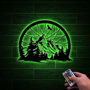 Mountain Bike Metal Sign with Led Lights, Metal Bike Wall Art, Mountain Cyclist Wall Hanging, Metal Biker Wall Decor, Bicycle Lover Gift