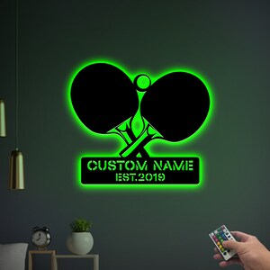 Custom Ping Pong Paddle Metal LED Sign, Game Room Decor image 8