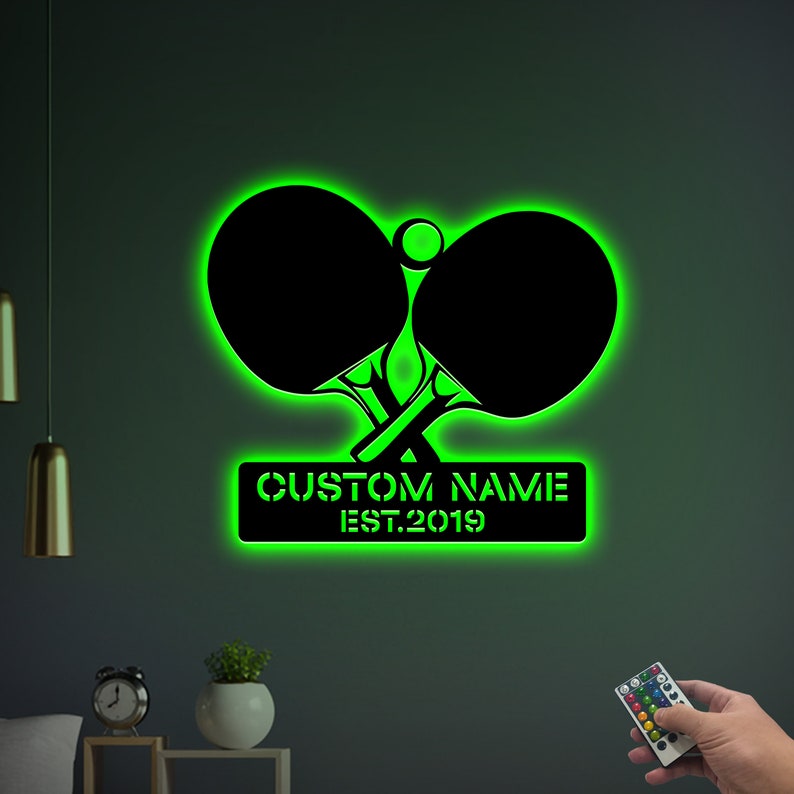 Custom Ping Pong Paddle Metal LED Sign, Game Room Decor image 8