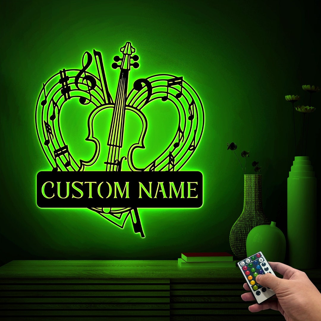Custom Violin Musical Instrument Metal Wall Art LED Light, Violin Wall