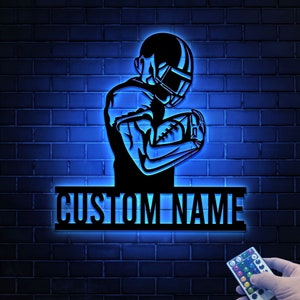 Custom American Football Metal Sign with LED Light, Football Player Name Sign, Football Coach Gift, Boys Room Decor, Sport Room Wall Hanging