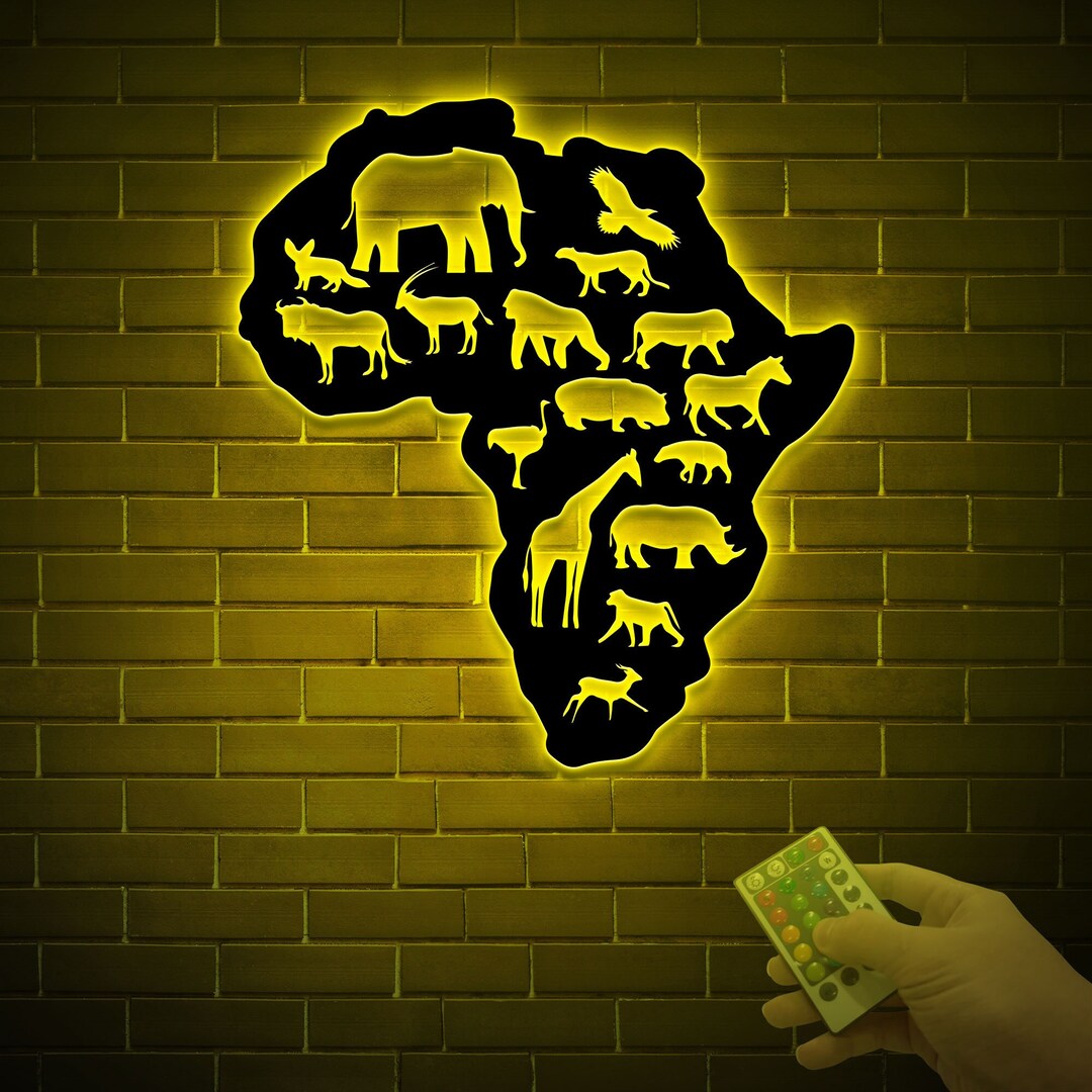 Africa Safari Animal Metal Sign With LED Lights, Animal Wall Art