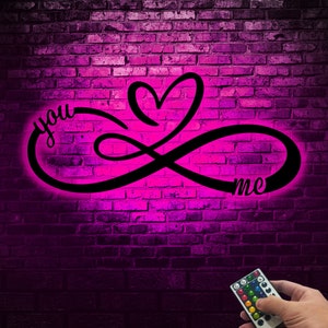 Personalized Metal Infinity Sign LED Lights, Love Sign with Name, Heart and Love Metal Wall Art, Heart Sign, Wedding Gift, New Home Decor