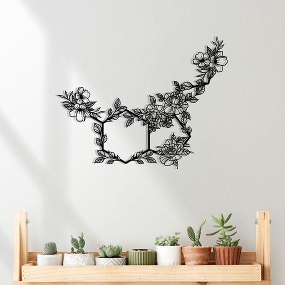 Serotonin Metal Wall Art, Flowered Serotonin Molecule, Metal Serotonin Metal Wall Art, Flowered Serotonin Molecule, Metal