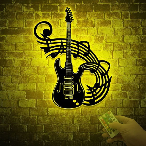 Guitar Metal Wall Art With LED Lights, Acoustic Guitar Sign