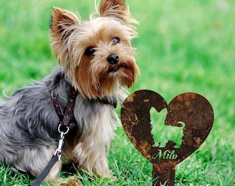 Custom Dog Garden Stake, Yorkshire Terrier Dog, Rustic Metal Garden Decor, Dog Grave Marker, Dog Sympathy Gift, Dog Loss, Metal Yard Art