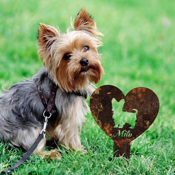 Custom Yorkshire Terrier Dog Garden Stake, Rustic Metal Memorial