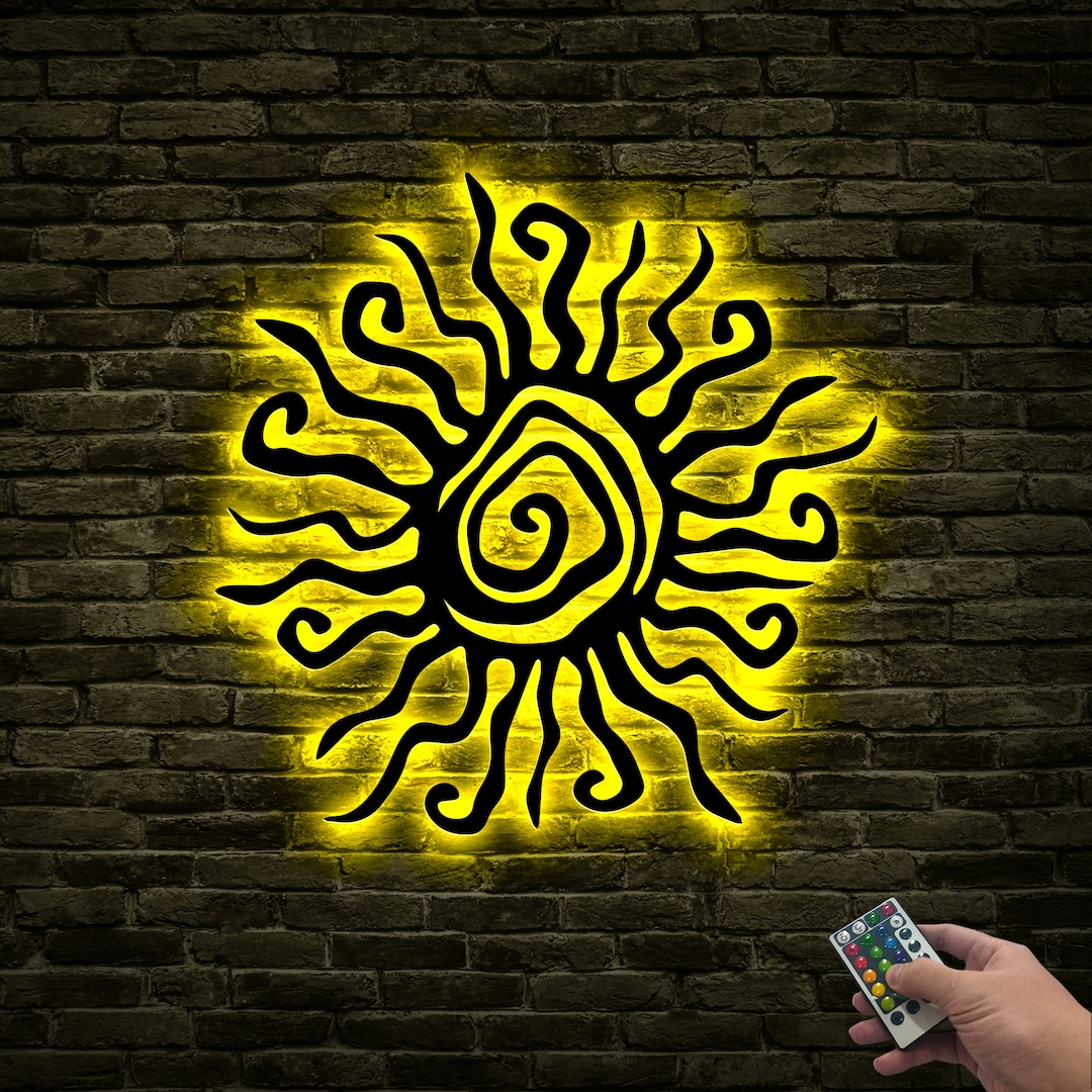 Wacky Sun Metal Wall Art With LED Light, Wacky Sun Decor, Tribal Sun