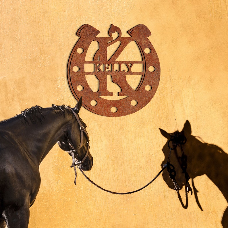 Custom Name Horseshoe Metal Sign, Rusty Family Plaque, Outdoor Wall Art image 3