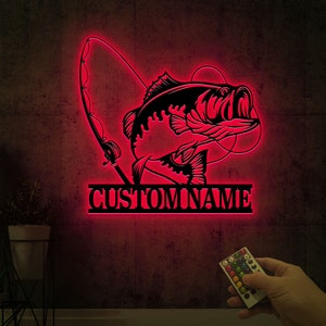 Custom Largemouth Bass Fish Metal Sign Led Lights, Bass Fishing Name Sign, Fish Pole Decor, Lake House Fishing Wall Art, Fishing Dad Gift image 7