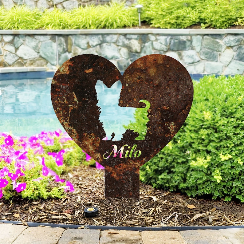 Custom Yorkshire Terrier Dog Garden Stake, Rustic Metal Memorial image 2