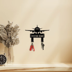 Custom Airplane Metal Key Holder, Pilot Name Sign, Metal Coat Rack ...