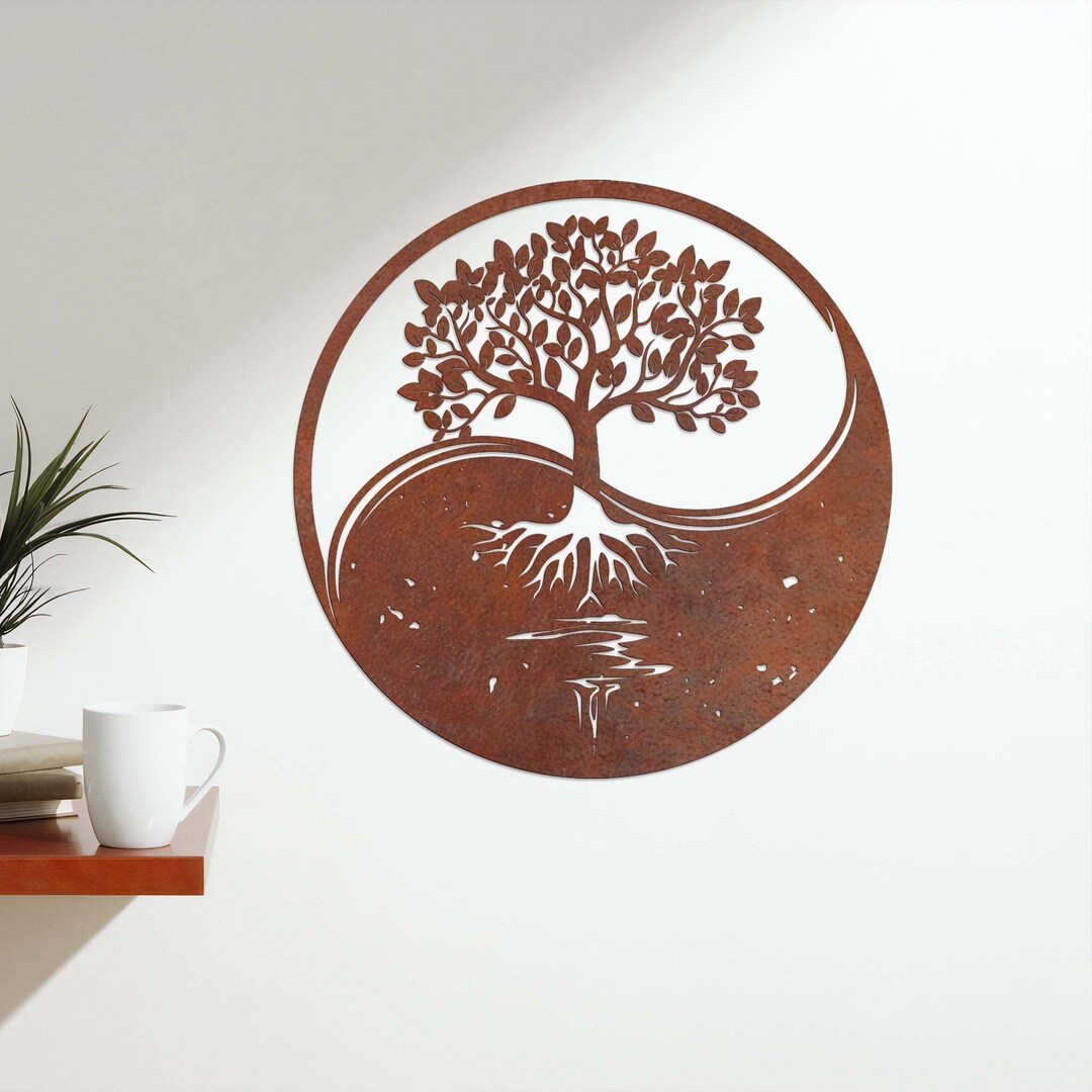 Rusty Metal Tree of Life Yin Yang Wall Art - Etsy