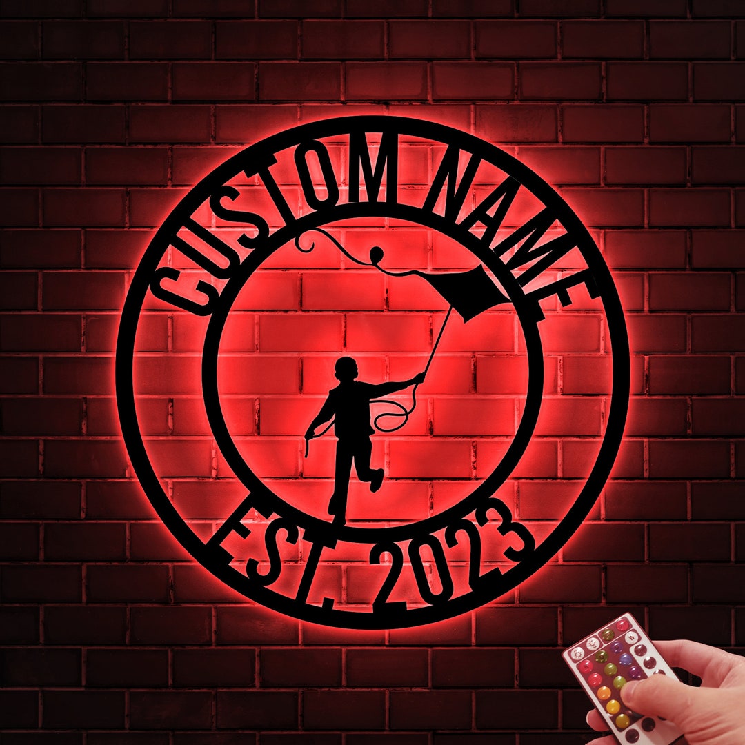 Custom Kite Flying Metal Sign With LED Lights, Flying Kite Sign With