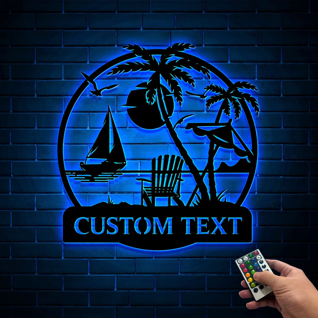 Custom Beach Metal Sign With Light, Summer Beach House Sign, Beach Name