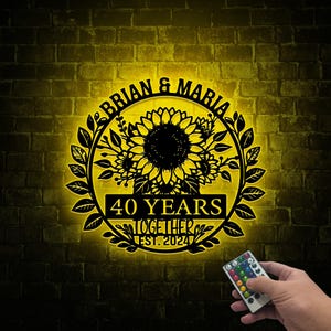 40th Anniversary Gift, Wedding Anniversary Wall Art with Led Lights, 40th Anniversary Ornament, 40 Year Anniversary Sign, Gift For Parents