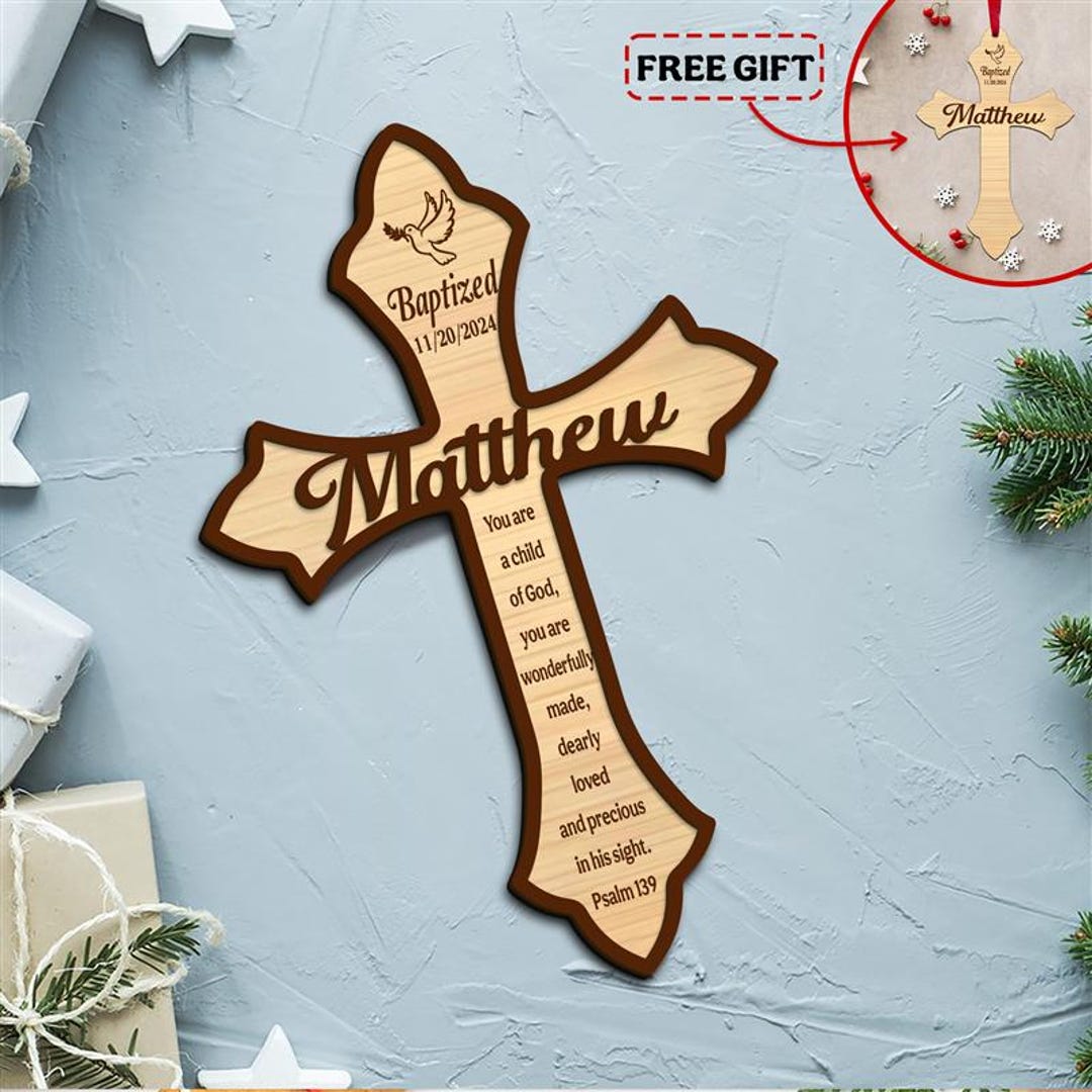 Custom Baptism Cross, Two Layers Wood Cross Sign, Baptized First, Cross ...