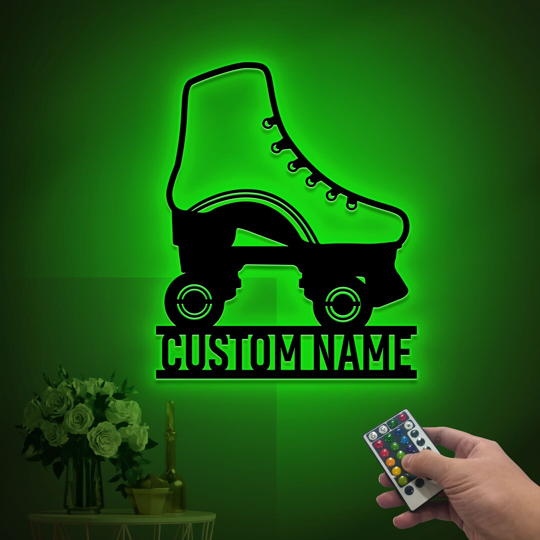 Custom Metal Roller Skate Sign Wall Art With Led Lights, Personalized