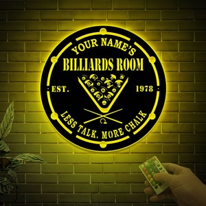 Personalized Billiards Metal Sign with Led Lights, Billiards Room Sign, Pool Room Billiards Wall Art, Pool Player Metal Wall, Gift For Him