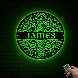 Custom Name Celtic Metal Sign with LED Light, Metal Scroll Design Wall Decor, Metal Wall Art, Celtic Sign, Custom Metal Art, Wall Decor Home