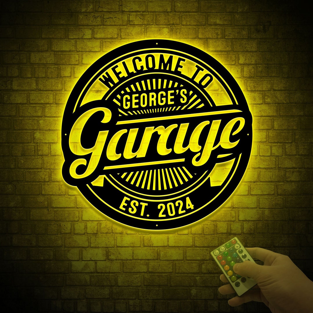 Personalized Garage Metal Art With Led Lights, Custom Garage Metal Sign ...