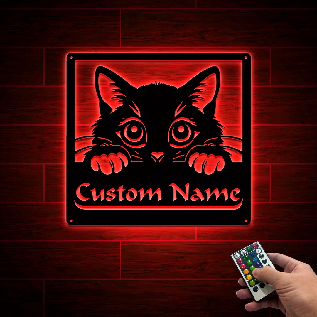 Personalized Cat Metal Sign With LED Lights, Custom Name Wall Decor - Etsy