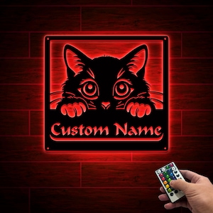 Personalized Cat Metal Sign with Led Lights, Custom Cat Name Sign, Cat Wall Art, Cat&#39;s Mom Sign, Cat Wall Decor, Pet Lover Gift, Room Decor