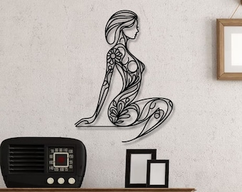 Metal Woman Line Art, LED Wall Decor