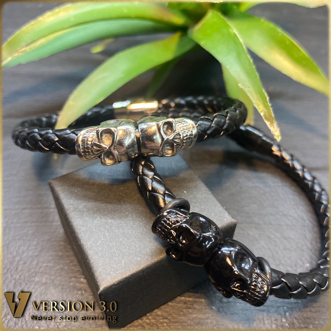 Skull Double Wrap Leather Bracelet