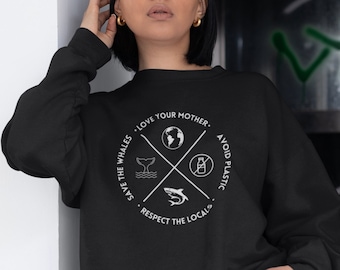 Bluza z nadrukiem „Ratuj ocean”, sweter chroniący przed morzem, bluza z okrągłym dekoltem „Czyste morze”, koszulka „Chroń wieloryby”, ekologiczne święta Bożego Narodzenia, koszulka z grafiką „Unikaj plastiku”