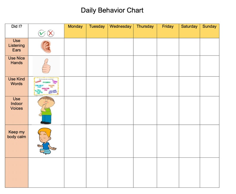 Behavior Chart for Kids Digital Downloadable - Etsy