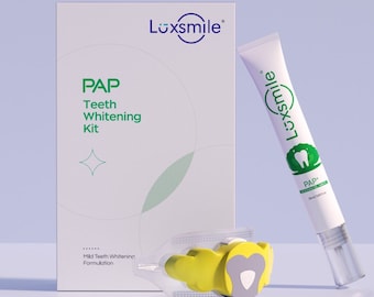 LUXSMILE Pap-Zahnaufhellungsset, Dual-Blau/Rot-LED-Funktion, 18–20 Behandlungen. Weiße Zähne, schönes Lächeln, sicher für den Zahnschmelz, keine Empfindlichkeit.