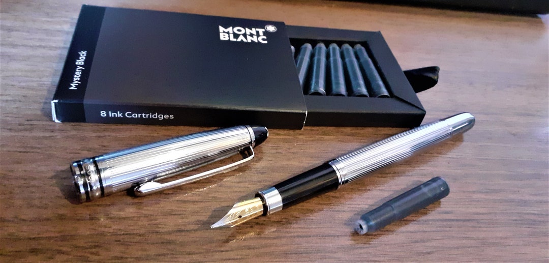 Fountain Pen Metallic Silver Plated With a New Original Mont Blanc Cartridge Color Blue and a