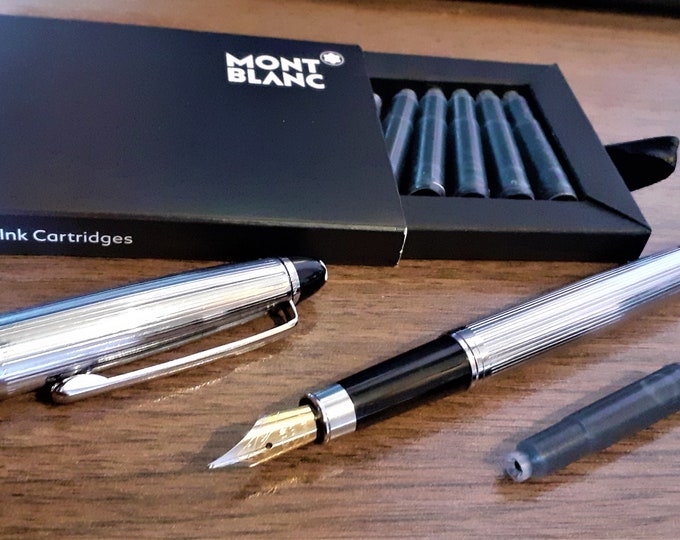Fountain Pen MONT BLANC Type Metallic Silver Plated With a New Original Mont Blanc Cartridge