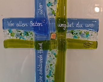 Kreuz mit Segensspruch, Glaskreuz, Glas, Fusing