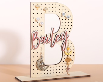 Personalized Wood Earring Holder - Birthday Gift for Her, Custom Earring Display, Jewelry Organizer, Teenage Girl Gifts, Gifts for Mom