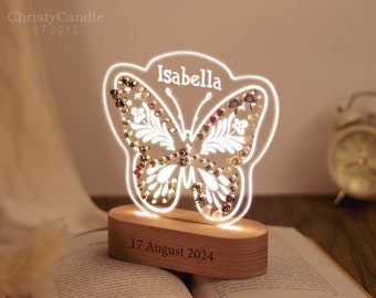 Personalisierte Acryl Ohrring Halter - Benutzerdefinierte Nachtlicht, Schmetterling Ohrring Halter, Kinderzimmer Dekor, Geschenke für Mädchen, Kindergeburtstag Geschenke