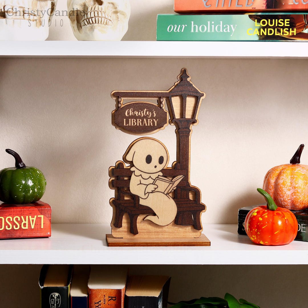 Ghost Reading Book Decor - Custom Library Sign, Halloween Decor, Fall ...
